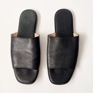 Franco Boschi Leather Slide Sandals Size 41 Black Italian Minimalist Flat Mules